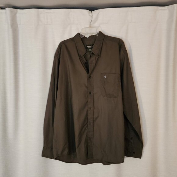 New! Eddie Bauer Button Down Long Sleeve Shirt 100% Cotton Size XL Olive Green - Picture 3 of 6